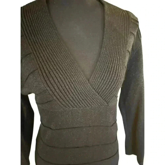 Frank Lyman Design Holiday Black Sweater Dress w/ Silver Sparkles, size Medium - Picture 2 of 6